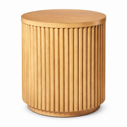 Fluted Round Side Table in Natural Brown, 18.5 in Diameter
