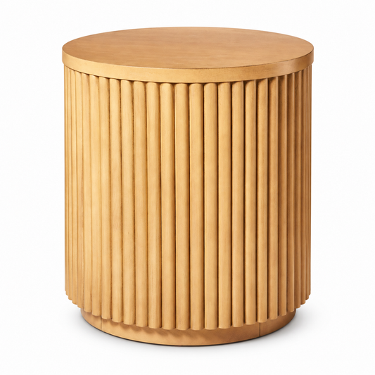 Fluted Round Side Table in Natural Brown, 18.5 in Diameter