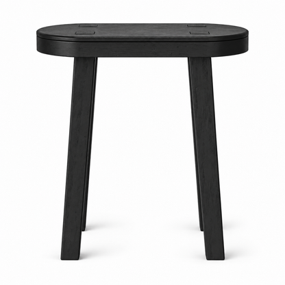 Black Hand-Carved Oval Wood Side Table, 18 in High