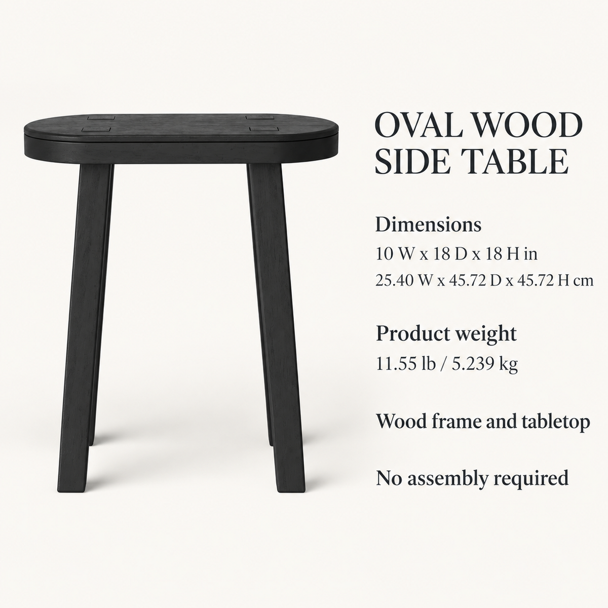Black Hand-Carved Oval Wood Side Table, 18 in High