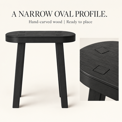 Black Hand-Carved Oval Wood Side Table, 18 in High